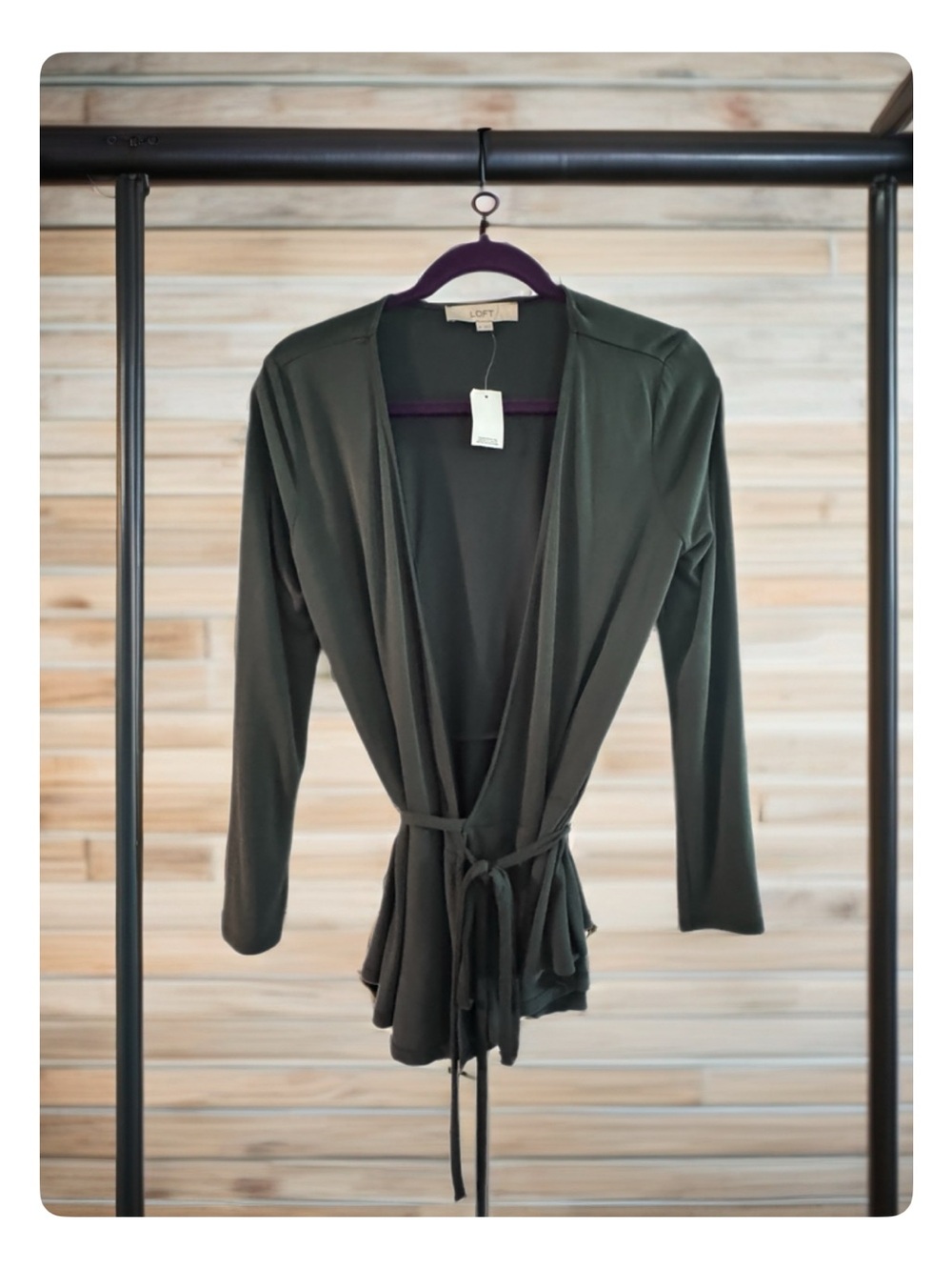 LOFT Gray Wrap Cardigan with Tie Belt